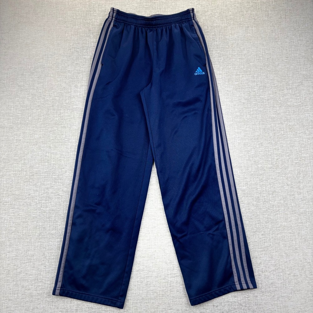 Adidas Mens Navy Blue Grey 3-Stripe Track Pants Athletic Trousers Size L 14/16